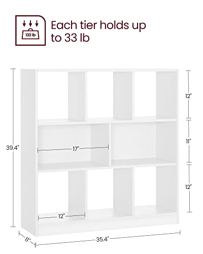 VASAGLE Bookcase, Bookshelf, Freestanding Storage Unit, 8 Open Compartments, Used Horizontally, Vertically, Upside Down, 11 x 35.4 x 39.4 Inches, for Living Room, Study, Office, White ULBC55WT