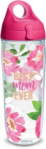 tervis best mom ever floral made in usa double walled insulated tumbler travel cup keeps drinks cold & hot, 24oz water bottle, classic