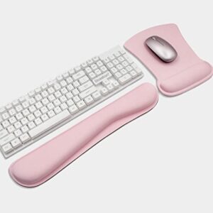 Keyboard Wrist Rest Pad and Ergonomic Mouse Pad with Wrist Rest Support,Gel Memory Foam Nonslip Cute Mousepads Mat Comfortable for Home Office Efficient Working Easy Typing & Pain Relief,Light Pink