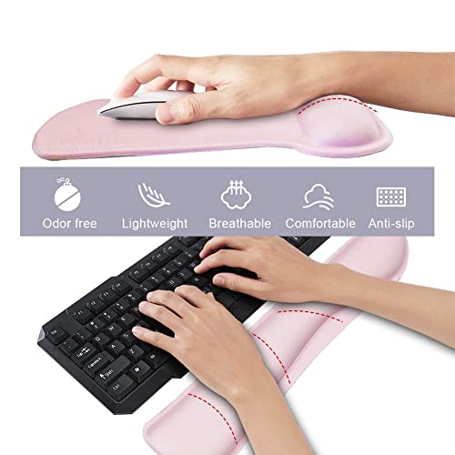 Keyboard Wrist Rest Pad and Ergonomic Mouse Pad with Wrist Rest Support,Gel Memory Foam Nonslip Cute Mousepads Mat Comfortable for Home Office Efficient Working Easy Typing & Pain Relief,Light Pink