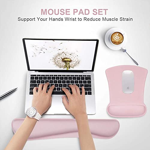 Keyboard Wrist Rest Pad and Ergonomic Mouse Pad with Wrist Rest Support,Gel Memory Foam Nonslip Cute Mousepads Mat Comfortable for Home Office Efficient Working Easy Typing & Pain Relief,Light Pink