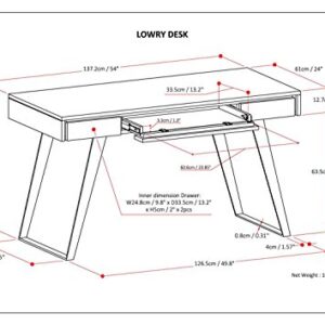 SIMPLIHOME Lowry SOLID WOOD and Metal Modern Industrial 54 inch Wide Home Office Desk, Writing Table, Workstation, Study Table Furniture in Distressed Golden Wheat with 2 Drawers