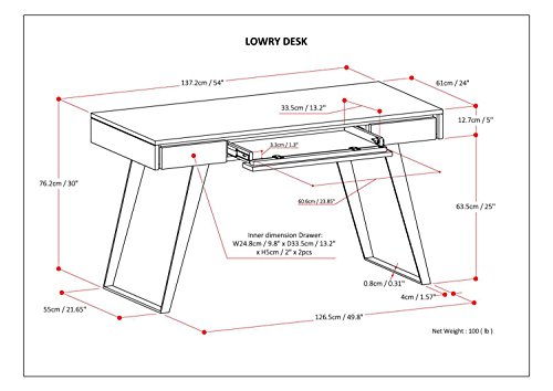 SIMPLIHOME Lowry SOLID WOOD and Metal Modern Industrial 54 inch Wide Home Office Desk, Writing Table, Workstation, Study Table Furniture in Distressed Golden Wheat with 2 Drawers