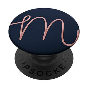 golden rose pink initial letter-m on dark navy blue popsockets swappable popgrip