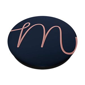 Golden Rose Pink Initial Letter-M On Dark Navy Blue PopSockets Swappable PopGrip