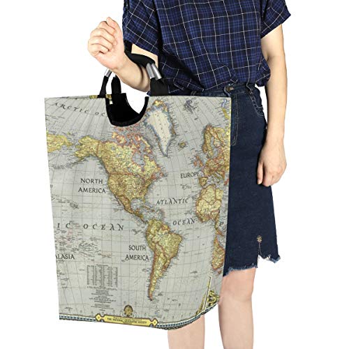 WELLDAY Collapsible Laundry Hamper World Map Painting Foldable Dirty Clothes Basket