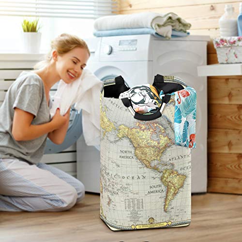 WELLDAY Collapsible Laundry Hamper World Map Painting Foldable Dirty Clothes Basket