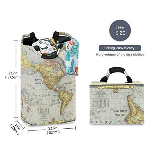 WELLDAY Collapsible Laundry Hamper World Map Painting Foldable Dirty Clothes Basket