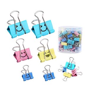 binder clips, limque paper clips,paper clamps with colored cute hollow smiling face,51 pcs assorted size clips, for office,teacher gifts and kitchen, binder clips small/medium/larger