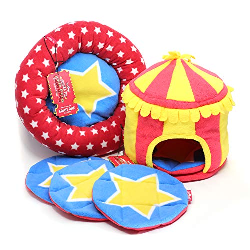 HAYPIGS Guinea Pig Toys and Accessories Circus Themed Fleece Bundle - Guinea Pig House - Guinea Pig Hideaway - Guinea Pig Bed - Guinea Pig Bedding - 4 x Absorbent Washable Pee Litter Pads