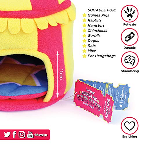 HAYPIGS Guinea Pig Toys and Accessories Circus Themed Fleece Bundle - Guinea Pig House - Guinea Pig Hideaway - Guinea Pig Bed - Guinea Pig Bedding - 4 x Absorbent Washable Pee Litter Pads