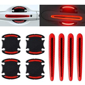 windcar car door handle reflective stickers universal auto door handle scratch cover guard protective film pad with safety reflective strips 8 pack (red)
