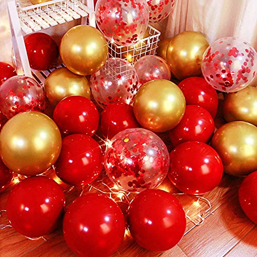 zorpia 100 Pieces Red and Gold Balloons Kit Latex Gold Metallic Balloons Red Confetti Balloons for Wedding Bridal Shower Birthday Party Anniversary Decoration