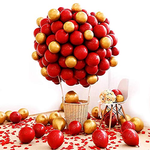 zorpia 100 Pieces Red and Gold Balloons Kit Latex Gold Metallic Balloons Red Confetti Balloons for Wedding Bridal Shower Birthday Party Anniversary Decoration