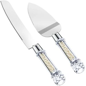 homi styles wedding cake knife and server set | plastic faux ivory pearl filled handles & premium 420 stainless steel blades | cake cutting set for wedding cake, birthdays, anniversaries, parties