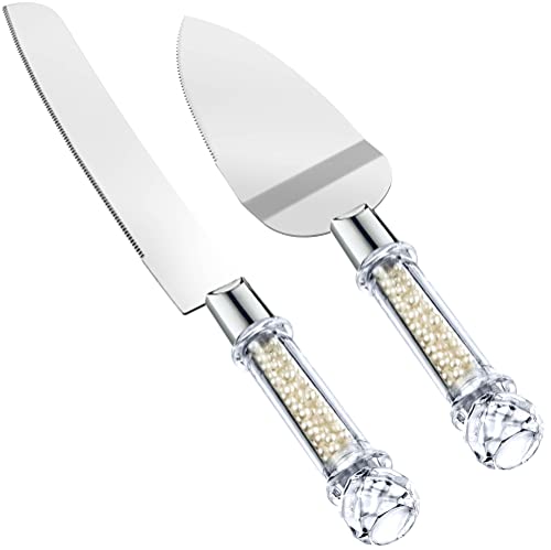 Homi Styles Wedding Cake Knife and Server Set | Plastic Faux Ivory Pearl filled Handles & Premium 420 Stainless Steel Blades | Cake Cutting Set for Wedding Cake, Birthdays, Anniversaries, Parties