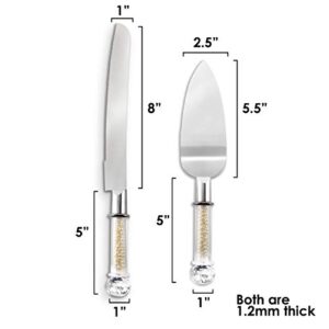 Homi Styles Wedding Cake Knife and Server Set | Plastic Faux Ivory Pearl filled Handles & Premium 420 Stainless Steel Blades | Cake Cutting Set for Wedding Cake, Birthdays, Anniversaries, Parties