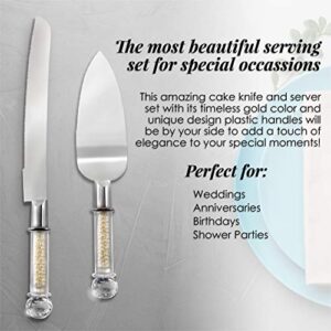 Homi Styles Wedding Cake Knife and Server Set | Plastic Faux Ivory Pearl filled Handles & Premium 420 Stainless Steel Blades | Cake Cutting Set for Wedding Cake, Birthdays, Anniversaries, Parties