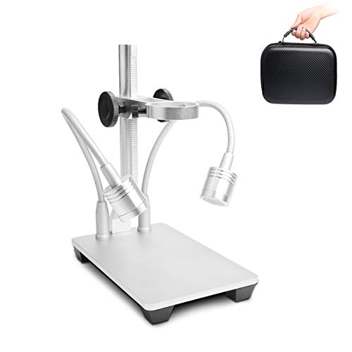 Aluminum Alloy Stand for USB/WiFi/LCD Digital Microscope Camera, Cainda Universal Metal Stand Holder (with Fill Light)