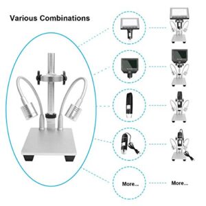 Aluminum Alloy Stand for USB/WiFi/LCD Digital Microscope Camera, Cainda Universal Metal Stand Holder (with Fill Light)