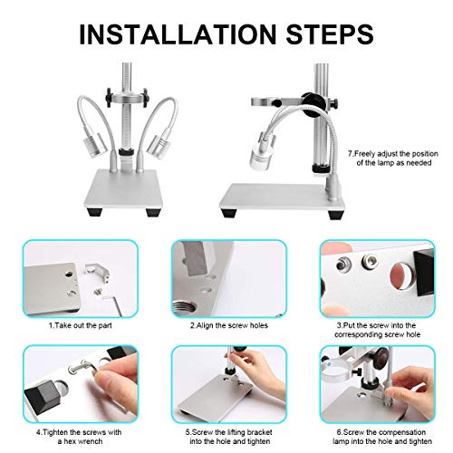 Aluminum Alloy Stand for USB/WiFi/LCD Digital Microscope Camera, Cainda Universal Metal Stand Holder (with Fill Light)