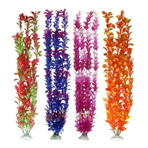 unootel pack of 4 lantian grass cluster aquarium décor plastic plants 20 inches tall
