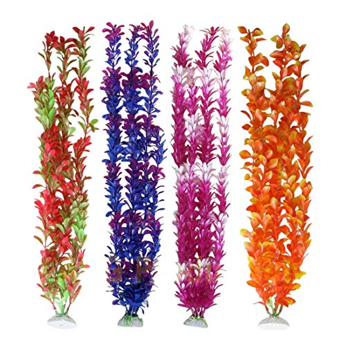 Unootel Pack of 4 Lantian Grass Cluster Aquarium Décor Plastic Plants 20 Inches Tall