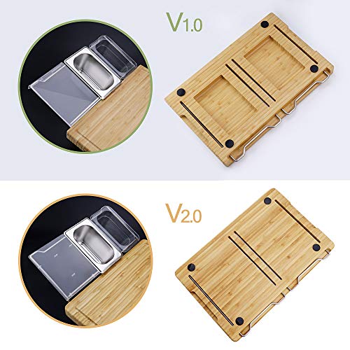 Extensible Bamboo Cutting Board Set with 4 Containers for Kitchen with Juice Groove, Eco-friendly Chopping and Serving Board for Meats Bread Fruits - M 15.7" x 10.2"