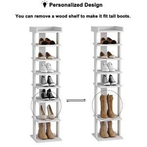 HOMEFORT 7-Tier Wood Shoe Rack, Entryway Shoe Tower,Vertical Shoe Organizer, Wooden Shoe Storage Stand(White)