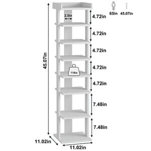 HOMEFORT 7-Tier Wood Shoe Rack, Entryway Shoe Tower,Vertical Shoe Organizer, Wooden Shoe Storage Stand(White)