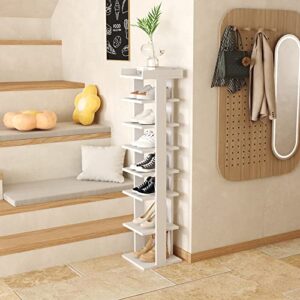 HOMEFORT 7-Tier Wood Shoe Rack, Entryway Shoe Tower,Vertical Shoe Organizer, Wooden Shoe Storage Stand(White)