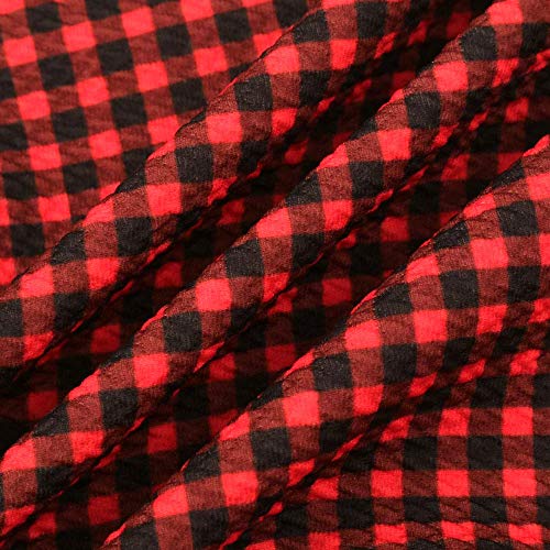 David Angie Black Red Plaid Bullet Textured Liverpool Fabric 4 Way Stretch Spandex Knit Fabric by The Yard for Hair Bows Headbands Making (Plaid)