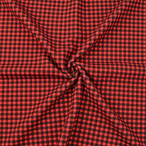 David Angie Black Red Plaid Bullet Textured Liverpool Fabric 4 Way Stretch Spandex Knit Fabric by The Yard for Hair Bows Headbands Making (Plaid)