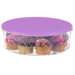 zilpoo plastic pie carrier with lid, 10.5”, cupcake container, muffin, cookies, cake holder, round freezer storage food keeper with cover, purple