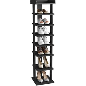 homefort 7-tier wood shoe rack, entryway shoe tower,vertical shoe organizer, wooden shoe storage stand(black)