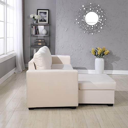 Legend Furniture Velvet Chaise Storage Reversible Sofa Bed Sleeper Sectional, 91", Cream