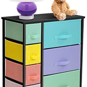 Sorbus Dresser with 7 Drawers - Furniture Storage Chest for Kid’s, Teens, Bedroom, Nursery, Playroom, Clothes, Toy Organization - Steel Frame, Wood Top,Fabric Bins (7-Drawer, Pastel/Black)