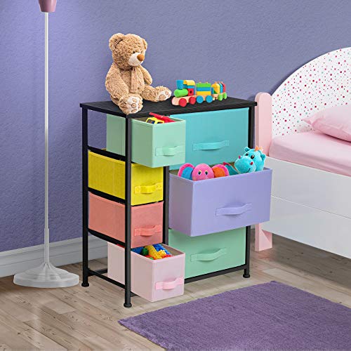 Sorbus Dresser with 7 Drawers - Furniture Storage Chest for Kid’s, Teens, Bedroom, Nursery, Playroom, Clothes, Toy Organization - Steel Frame, Wood Top,Fabric Bins (7-Drawer, Pastel/Black)