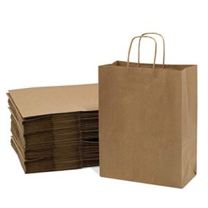 brown gift bags with handles - 10x5x13 inch 100 pack medium kraft paper shopping bags, craft totes in bulk for boutiques, small business, retail stores, birthdays, party favors, jewelry, merchandise