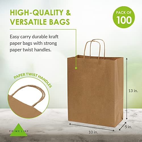 Brown Gift Bags with Handles - 10x5x13 Inch 100 Pack Medium Kraft Paper Shopping Bags, Craft Totes in Bulk for Boutiques, Small Business, Retail Stores, Birthdays, Party Favors, Jewelry, Merchandise