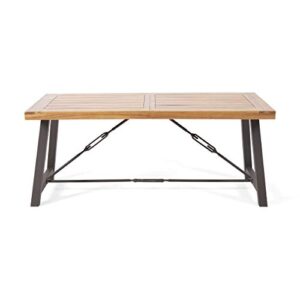 christopher knight home obharnait industrial dining table, teak finish, rustic metal