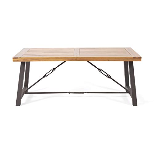 Christopher Knight Home Obharnait Industrial Dining Table, Teak Finish, Rustic Metal