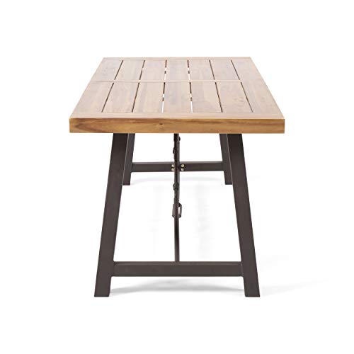 Christopher Knight Home Obharnait Industrial Dining Table, Teak Finish, Rustic Metal