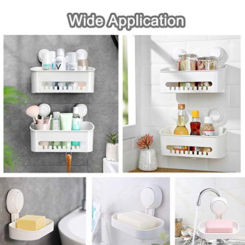 SunHorde Bathroom Shower Caddy & Soap Holder, Deep Basket Shelf with Suction Cup, Large Capacity, Powerful Kitchen Wall Storage Organizer, for Shampoo, Gel, Conditioner & Hand Soap