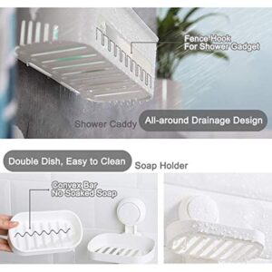 SunHorde Bathroom Shower Caddy & Soap Holder, Deep Basket Shelf with Suction Cup, Large Capacity, Powerful Kitchen Wall Storage Organizer, for Shampoo, Gel, Conditioner & Hand Soap