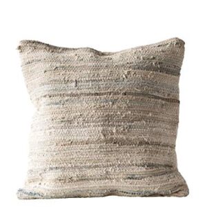 Creative Co-Op Light Multicolor Square Recycled Cotton & Canvas Chindi Pillow, Beige