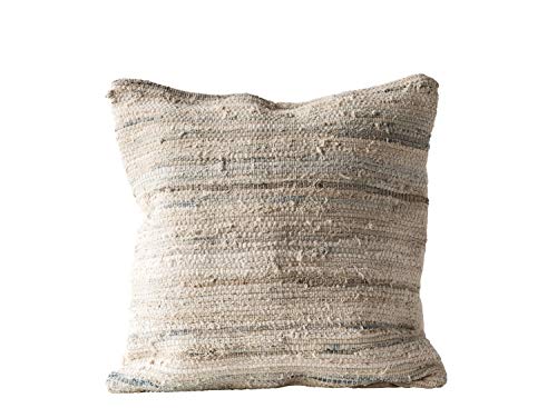 Creative Co-Op Light Multicolor Square Recycled Cotton & Canvas Chindi Pillow, Beige