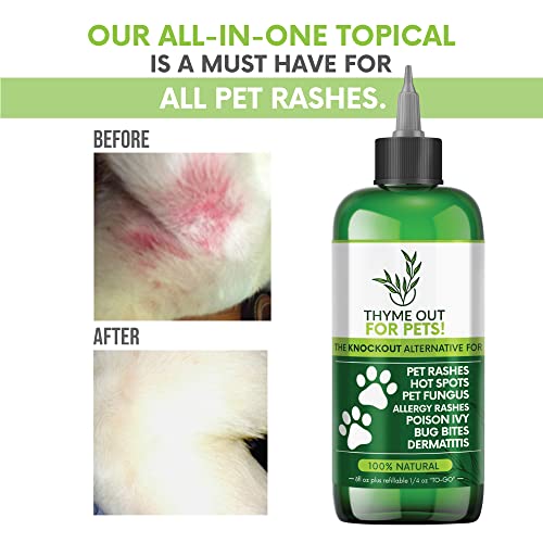 Thyme Out for Pets (8oz) - Natural Dog and Cat Itch Relief & Skin Treatment for Itchy Paws and Ringworm - Yeast Infection, Dandruff and Hot Spot Spray for Dogs - All Natural, Organic Blend