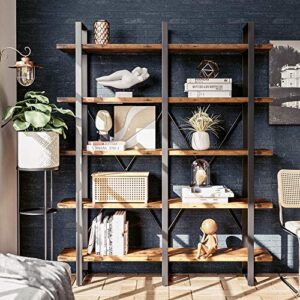 IRONCK Industrial Bookshelf and Bookcase Double Wide 5 Tier, Large Open Shelves, Wood and Metal Bookshelves for Home Office Furniture, Easy Assembly
