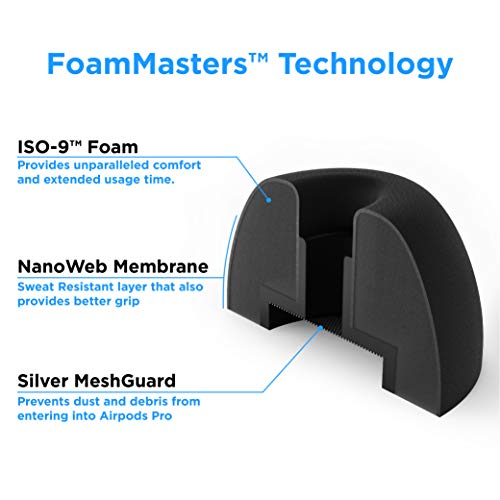 Foam Masters Memory Foam Ear Tips for AirPods Pro 1st & 2nd Gen | Comfortable | Secure | Better Noise Cancellation | Version 3.0 Replacement Buds (Small, Med, Large - 3 Pairs, Black)